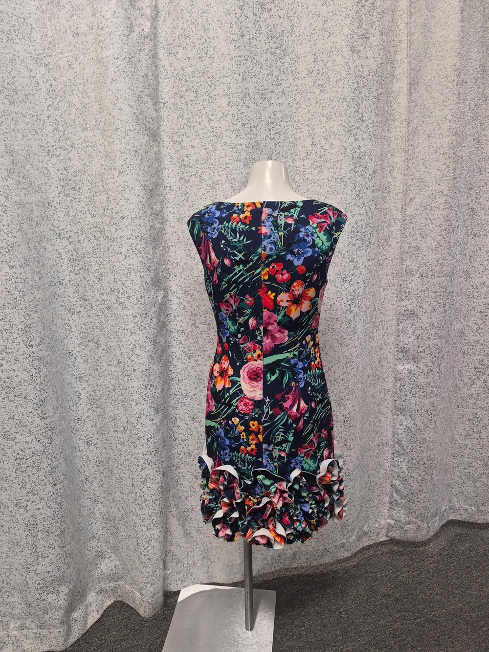 Donna Ricco Navy Floral Ruffle-Hem Mini Dress - Picture 2 of 7